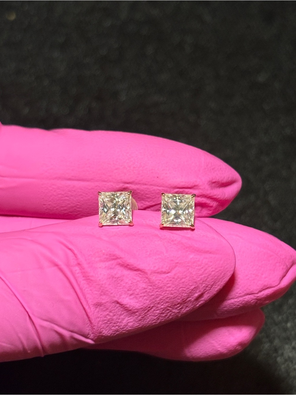 10k Real Gold 1.2ct. VVS1 Moissanite Princess-Cut Stud Earrings - Picture 10 of 17